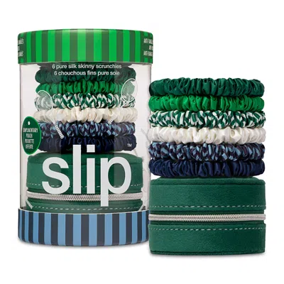 Slip Pure Silk Skinny Scrunchies With Complimentary Pouch In Green