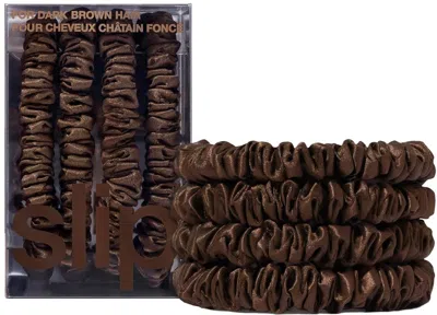 Slip Silk Skinny Scrunchies - Elastic Scrunchies Set (set Of 4) - Dark Brown