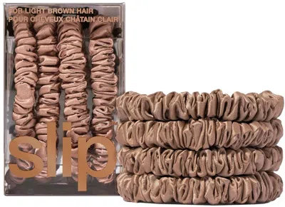 Slip Silk Skinny Scrunchies - Elastic Scrunchies Set (set Of 4) - Light Brown
