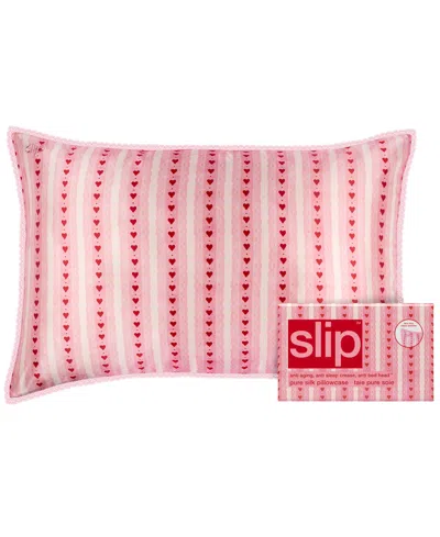 Slip Sweetie Pure Silk Lace Trim Queen Pillowcase In Pink