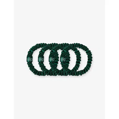 Slip Womens Forest Skinny Pack Of Four Pure Silk Scrunchies In Green