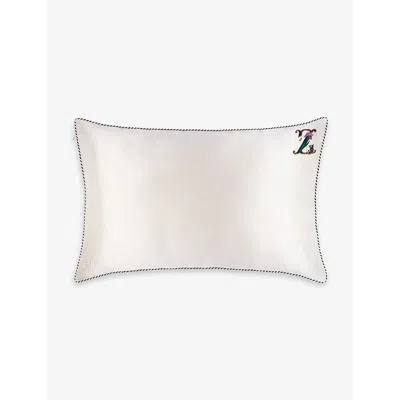 SLIP Z QUEEN LETTER-EMBROIDERED SILK PILLOWCASE 51CM X 76CM