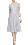 Slny Cap Sleeve Tea Length Sequin Lace Dress In Silver In Grey