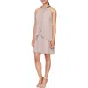 Slny Embellished Neck Chiffon Ruffle Dress In Cashmere