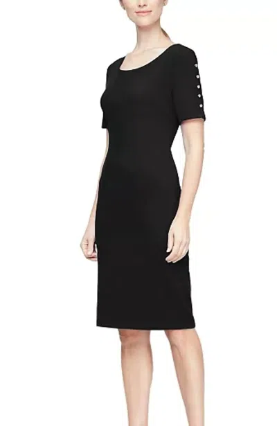 Slny Embellished Short Scoop Neck Sheath Dress In Black