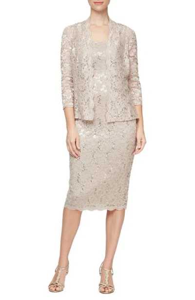 SLNY SL FASHIONS LACE DRESS & JACKET TWO-PIECE SET