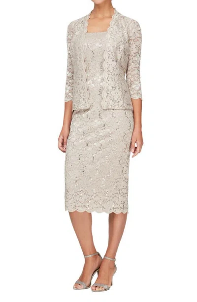 Slny Lace Sequin Detail Dress & Jacket 2-piece Set In Cha