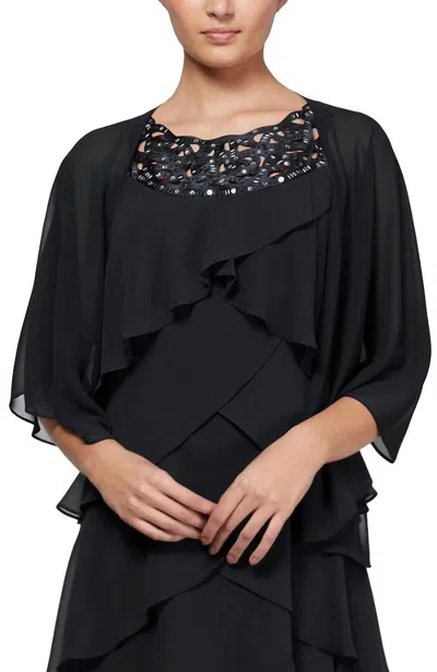 Slny Multi Wear Chiffon Shawl In Black