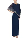 Slny Foil Trim Asymmetric Popover Capelet Gown In Blue