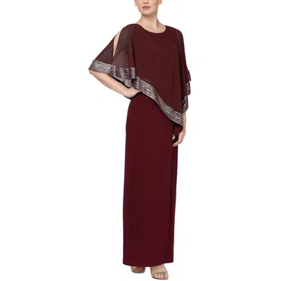 Slny Petites Womens Asymmetric Pattern Maxi Dress In Red