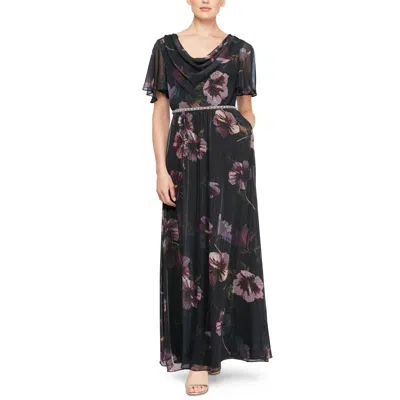 Slny Petites Womens Floral Long Maxi Dress In Black