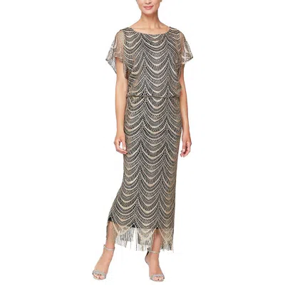 Slny Petites Womens Lace Metallic Evening Dress In Black