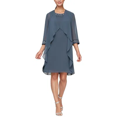 Slny Petites Womens Mini Embellished Two Piece Dress In Blue