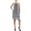Slny Petites Womens Mini Mtallic Halter Dress In Silver