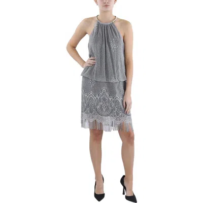 Slny Petites Womens Mini Mtallic Halter Dress In Silver