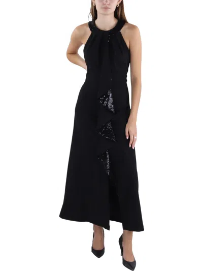 Slny Petites Womens Sequined Maxi Evening Dress In Black