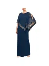 Slny Plus Womens Asymmetric Overlay Metallic Evening Dress In Blue