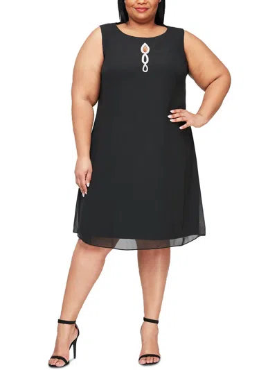 Slny Plus Womens Chiffon Sleeveless Cocktail Dress In Black