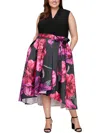 SLNY PLUS WOMENS FLORAL PRINT POLYESTER FIT & FLARE DRESS