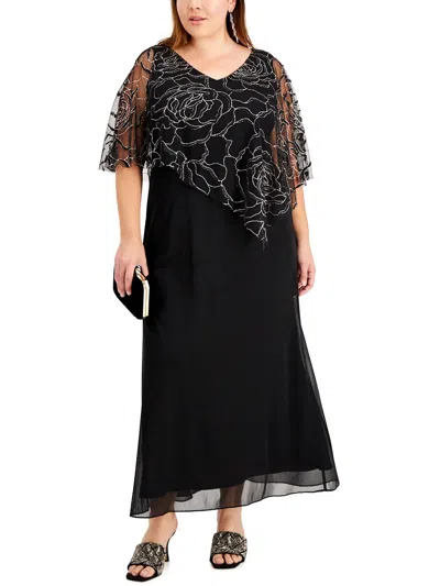 Slny Plus Womens Glitter Long Evening Dress In Black