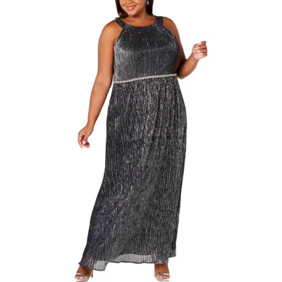 Slny Plus Womens Metallic Long Evening Dress In Silver