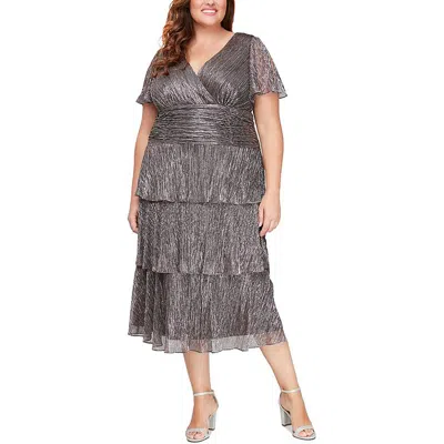 Slny Plus Womens Metallic Midi Cocktail And Party Dress In Brown