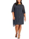 SLNY PLUS WOMENS METALLIC SHIFT DRESS