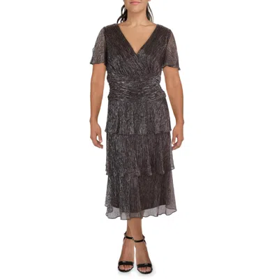 Slny Plus Womens Metallic Surplice Fit & Flare Dress In Brown