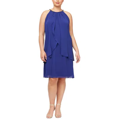 Slny Plus Womens Mini Drapey Halter Dress In Pink
