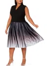SLNY PLUS WOMENS OMBRE MID-CALF COCKTAIL AND PARTY DRESS