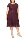 SLNY PLUS WOMENS SEQUINED MIDI COCKTAIL AND PARTY DRESS