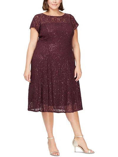 Slny Plus Womens Sequined Midi Cocktail And Party Dress In Red