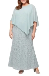Slny Sequin Floral Lace Dress With Capelet