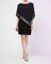 Slny Short Jersey Cape With Foil Trim Popover Dress In Black In Black