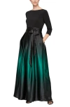 Slny Tie Waist Ombre Skirt Gown In Bgn