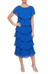 Slny Tiered Chiffon Midi Dress In Cobalt