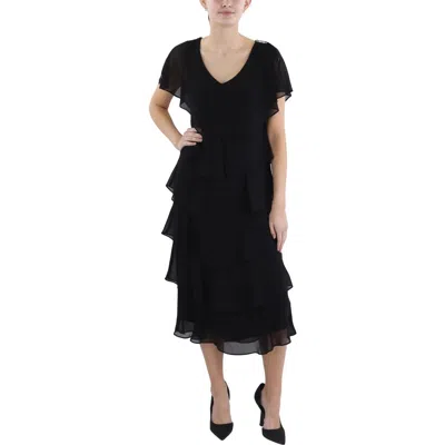 Slny Womens Below Knee Ruffled Midi Dress In Black
