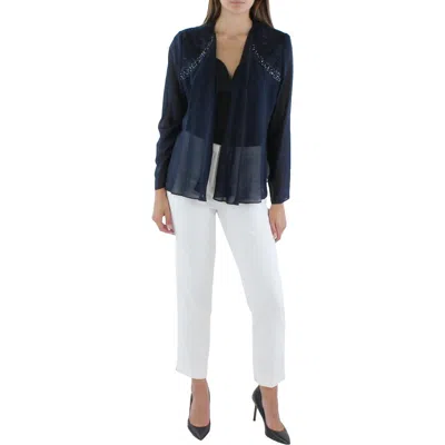 Slny Womens Chiffon Embellished Cardigan Top In Blue