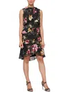 SLNY WOMENS FLORAL KNEE-LENGTH FIT & FLARE DRESS