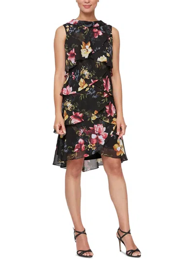 Slny Womens Floral Knee-length Fit & Flare Dress In Black