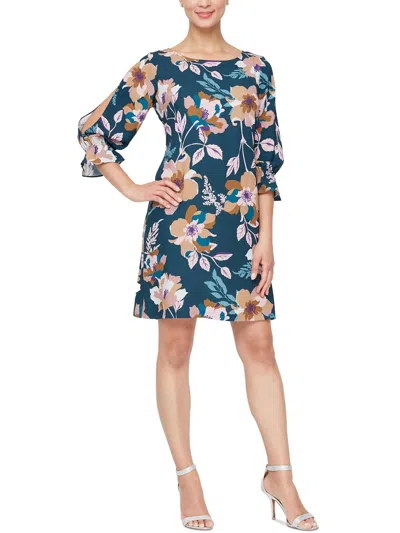 Slny Womens Floral Print Polyester Shift Dress In Blue