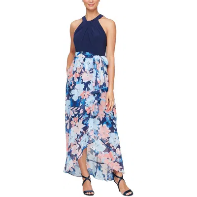 Slny Womens Full Length Floral Print Halter Dress In Multi