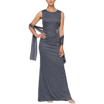 Slny Womens Glitter 2-pc Shawl Evening Dress In Grey