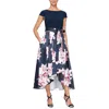 SLNY WOMENS HI-LOW FLORAL PRINT MIDI DRESS