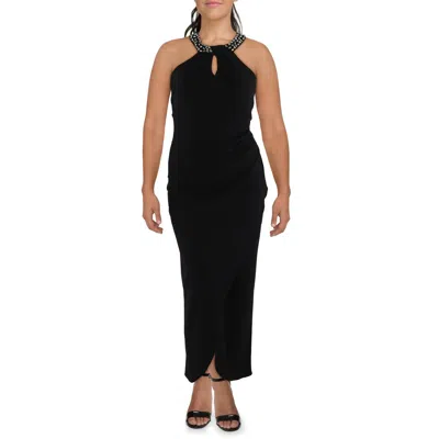 Slny Womens Jeweled Polyester Evening Dress In Black