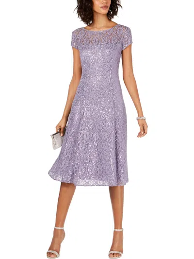 Slny Womens Lace Sequined Midi Dress In Purple