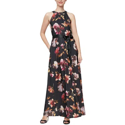 Slny Womens Maxi Floral Halter Dress In Black