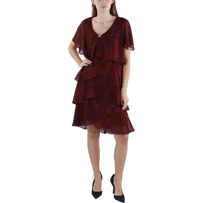 Slny Womens Metallic Above Knee Shift Dress In Red