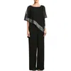 Slny Foil Trim Asymmetric Popover Capelet Jumpsuit In Black