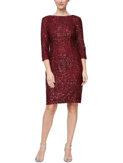 Slny Womens Metallic Sequined Cocktail And Party Dress In Red